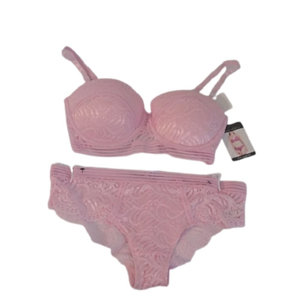 French Affair Multiway Push-up Bra + Panty Set, Pink, 34C/Medium